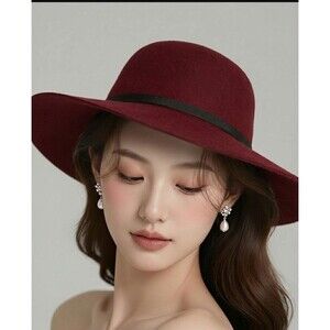 Women’s Burgundy Wool Fedora Hat with Band Size L / XL